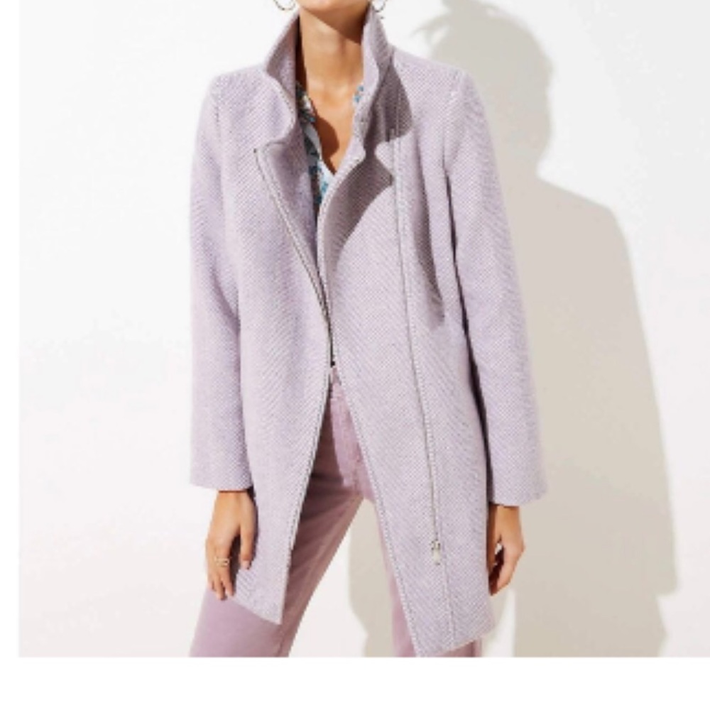 NWT LOFT Lilac Herringbone Moto Coat